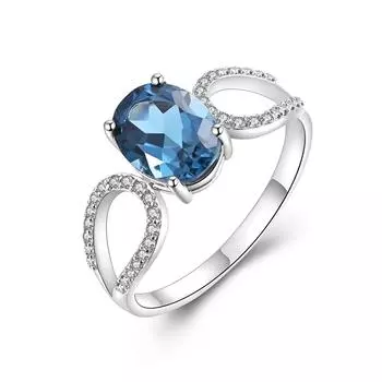 Кольцо с натуральным лондонским голубым топазом из стерлингового серебра 925 пробы и модным дизайном. Ювелирные украшения для женщин. Подарок на вечеринку. US RING SIZE:6# синий