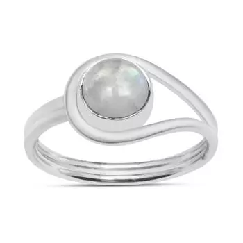 Кольцо с натуральным лунным камнем, серебро 925 пробы, эффектное кольцо, круглый драгоценный камень, ювелирные изделия ручной работы, подарок на Пасху, размер кольца - 5 5 белый