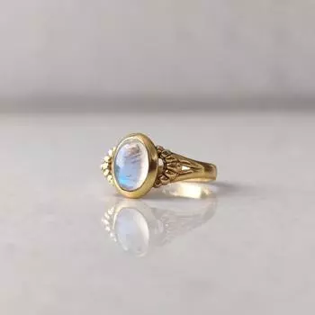 Кольцо с натуральным лунным камнем, позолоченное 18-каратным золотом, кольцо с лунным камнем в золоте, минималистичное золотое кольцо, кольцо ручной работы, кольцо с покрытием из 18-каратного золота Us 5 жёлтый