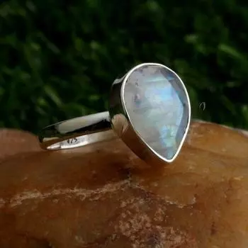 Кольцо с натуральным лунным камнем, кольцо из стерлингового серебра 925 пробы, кольцо ручной работы, кольцо с белой радугой, обручальное кольцо, серебряное кольцо с лунным камнем, подарок для женщин Us 6 белый