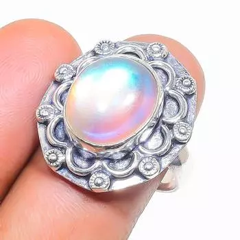 Кольцо с натуральным мистическим топазом из стерлингового серебра 925 пробы, размер 7 r4U43