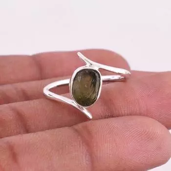 Кольцо с натуральным молдавитом и драгоценным камнем из стерлингового серебра 925 пробы, ювелирные изделия ручной работы, подарок ей 5 синий