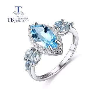 Кольцо с натуральным небесно-голубым топазом и драгоценным камнем, красивый дизайн, стерлинговое серебро 925 пробы, изысканные украшения для женщин, подарок на Черную пятницу