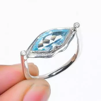 Кольцо с натуральным небесно-голубым топазом Kiss Lips из стерлингового серебра 925 пробы, размер 8 США, подарок 8 US