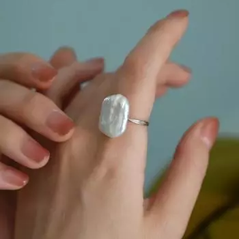 Кольцо с натуральным нерегулярным жемчугом в стиле барокко, все тело, серебро 925 пробы, минималистичная элегантность для девочек Adjustable opening