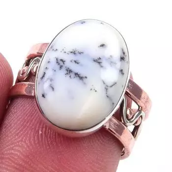 Кольцо с натуральным опалом и дендритом из стерлингового серебра 925 пробы в двухцветном исполнении S.7 z4K41