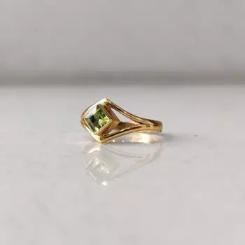 Кольцо с натуральным перидотом, позолоченное 18 карат, серебро 925 пробы, минималистское золотое кольцо, HandmadeGift, минималистское кольцо Us 5 зелёный