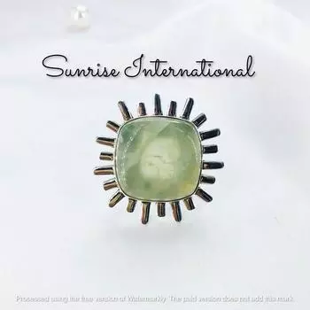 Кольцо с натуральным пренитом, кольцо из стерлингового серебра 925 пробы, эффектное кольцо, кольцо с драгоценным камнем, ювелирные изделия из пренита, женское кольцо-обещание, подарок для нее 5 Us зелёный