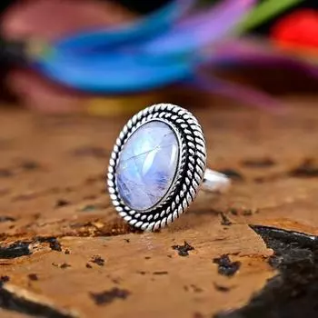 Кольцо с натуральным радужным лунным камнем, ювелирное изделие из стерлингового серебра 925 пробы, кольцо с драгоценным камнем, белое обручальное кольцо, подарок для лучшего друга Us 6 белый