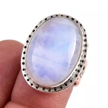 Кольцо с натуральным радужным лунным камнем, двухцветное, стерлинговое серебро 925 пробы, размер 7, S0C52