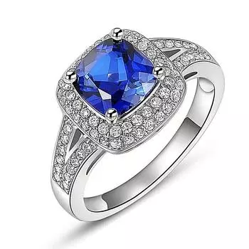 Кольцо с натуральным синим сапфиром, серебро 925 пробы, подарочное кольцо для любимых