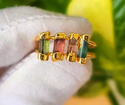 Кольцо с натуральным турмалином и карандашом из стерлингового серебра 925 пробы, размер 7, США, A119, подарок 7 US