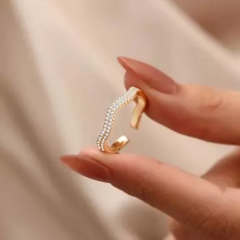 Кольцо с небольшой волной, женское, темпераментное, легкое, роскошное, с цирконом, открытое кольцо