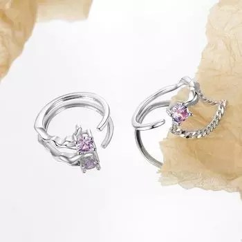 Кольцо с необычным дизайном из стерлингового серебра S925 с фиолетовым цирконием и нейтральными оттенками, кольцо на костяшку пальца с холодным ветром Opening is adjustable