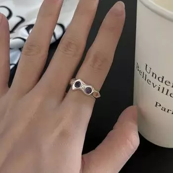 Кольцо с нерегулярным фиолетовым цирконием, регулируемое, нишевое, холодное, премиум, 925 пробы, открытое кольцо из стерлингового серебра opening adjustable