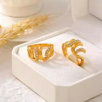 Кольцо с нерегулярными бриллиантами Wind Niche Light Luxury Design с покрытием из нержавеющей стали 18-каратного золота для женщин No. 6