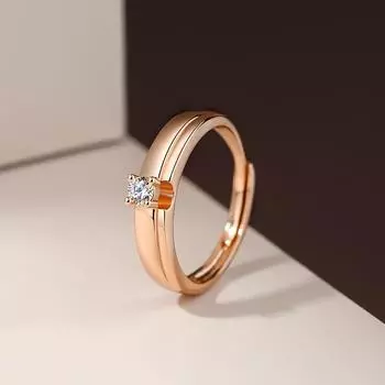 Кольцо с одним бриллиантом Light Luxury Femininity Niche Rose Gold Glossy Couple Ring Adjustable