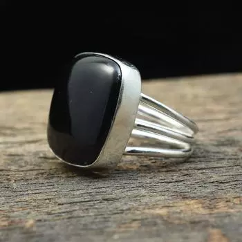 Кольцо с ониксом из бисера // Серебро 925 пробы // Ручная работа // Размер от 4 до 10 5 чёрный