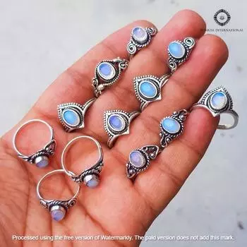 Кольцо с опалитом, Кольцо с драгоценным камнем опалитом, Кольцо ручной работы с кристаллами, Кольцо для женщин, Кольцо с серебряным покрытием 925 пробы, 5 Pcs Mix835 синий