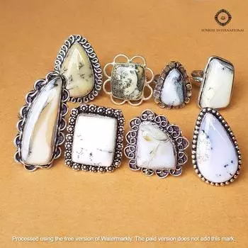 Кольцо с опалом дендрита, кольцо с драгоценным камнем опал дендрита, кольцо ручной работы, кольцо для женщин и девушек, кольцо с серебряным покрытием 925 пробы, полудрагоценный камень 5 Pcs Mix837 белый