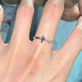 Кольцо с открытой цепочкой Purple Galaxy, регулируемое, четырехугольное, простое, темпераментное, женское, сладкое и продвинутое One Size