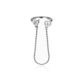 Кольцо с открытым цепочкой Pearl Love Zircon Light Luxury Niche Xiaohongshu на указательный палец с бахромой Opening Adjustable