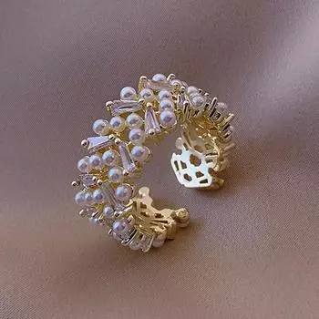 Кольцо с открытым индексом из циркона, регулируемое кольцо из искусственного жемчуга, открытое кольцо с геометрическим цирконом, модные украшения для вечеринок, подарок для женщин, мам, друзей семьи open-end золотой