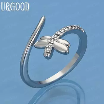 Кольцо с открытым кулоном в виде стрекозы из стерлингового серебра 925 пробы и циркония класса ААА, модное свадебное украшение 5#-10#