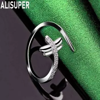 Кольцо с открытым кулоном в виде стрекозы из стерлингового серебра 925 пробы и цирконием класса ААА, модное изящное свадебное украшение 5#-10#