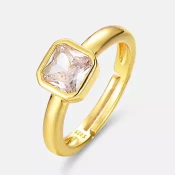 Кольцо с открытым квадратным бриллиантом Niche Design Cold Wind Указательный палец Кольцо с французским светом Luxury Micro Zircon Super Flash adjustable золотой