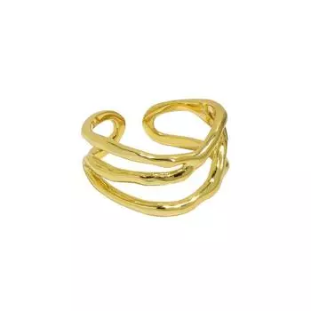 Кольцо с отверстием из стерлингового серебра S925 с неровными линиями на поверхности, простое модное женское кольцо с открытым регулируемым кольцом Resizable золотой