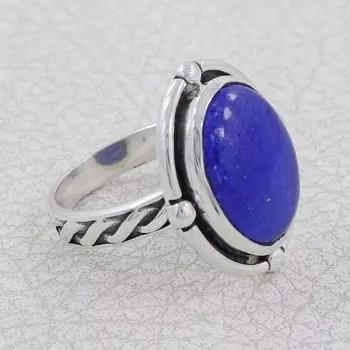 Кольцо с овальным драгоценным камнем из лазурита, дизайнерское кольцо ручной работы, эффектное кольцо, кольцо в стиле бохо, свадебный подарок, серебро 925 пробы 6