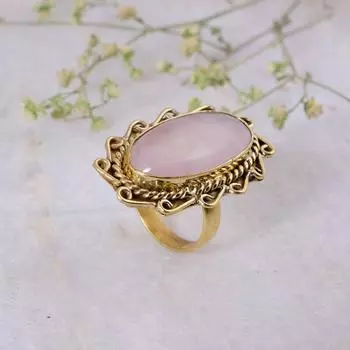 Кольцо с овальным драгоценным камнем из розового кварца, кольцо из цельного серебра 925 пробы, кольцо с камнем, богемное кольцо, кольцо с безелем, ювелирные изделия ручной работы 6