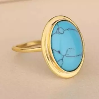 Кольцо с овальным драгоценным камнем из тибетской бирюзы, дизайнерское кольцо ручной работы, кольцо из желтого золота, подарок на годовщину, кольцо, кольцо для праздничной одежды, серебро 925 пробы 6