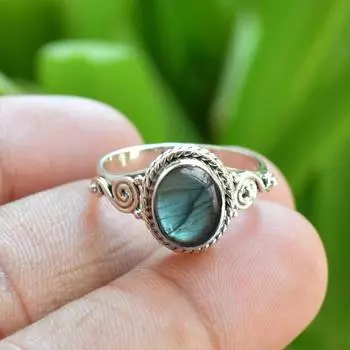 Кольцо с овальным драгоценным камнем из натурального синего лабрадорита, кольцо из цельного серебра 925 пробы, женское кольцо, эффектное кольцо, богемное кольцо, обручальное кольцо 6