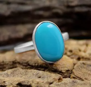 Кольцо с овальным драгоценным камнем из синей бирюзы, составное кольцо, подарок для нее, кольцо с безелем, ювелирные изделия ручной работы, подарок на день рождения, серебро 925 пробы 6