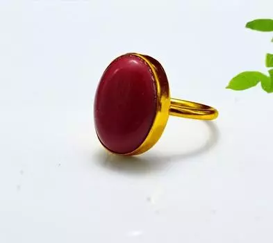 Кольцо с овальным драгоценным камнем из красного коралла, серебро 925 пробы, ювелирные изделия ручной работы, кольцо из желтого золота, кольцо унисекс, 6