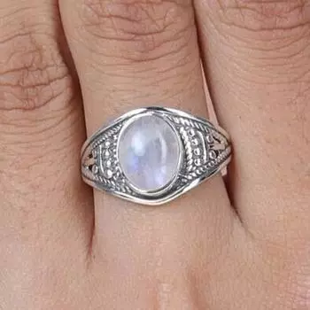 Кольцо с овальным драгоценным камнем Rainbow Moonstone, дизайнерское кольцо ручной работы, эффектное кольцо, богемное кольцо, рождественский подарок, серебро 925 пробы 6