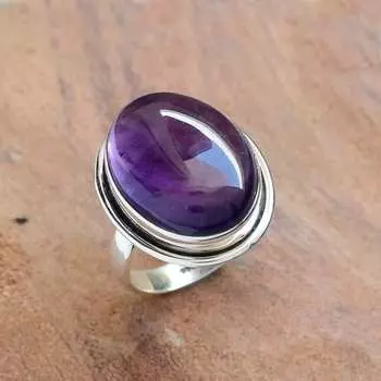 Кольцо с овальным драгоценным камнем из натурального аметиста, ювелирные изделия ручной работы, кольцо унисекс, кольцо в стиле бохо, эффектное кольцо, юбилейное кольцо, серебро 925 пробы 6