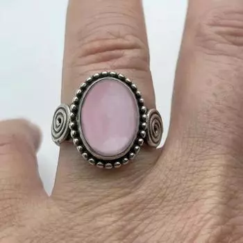 Кольцо с овальным драгоценным камнем из розового кварца, кольцо из цельного серебра 925 пробы, подарок унисекс, эффектное кольцо, серебряные украшения, кольцо для нее 6