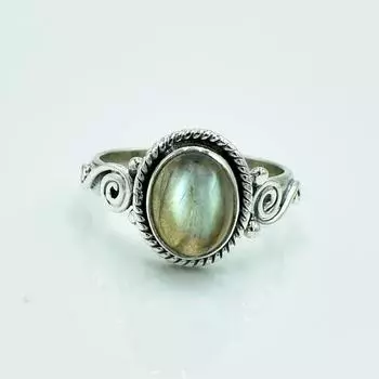 Кольцо с овальным драгоценным камнем из лабрадорита, дизайнерское кольцо ручной работы, женское кольцо, кольцо с камнем по случаю рождения, юбилейное кольцо, сплошное кольцо 6