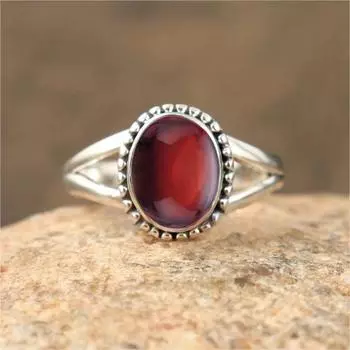 Кольцо с овальным драгоценным камнем из натурального граната, дизайнерское кольцо ручной работы, эффектное кольцо, серебряное кольцо 925 пробы, ювелирные изделия из камня, кольцо для женщин 6