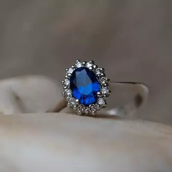 Кольцо с овальным синим сапфиром 2,80 карата и натуральным бриллиантом, кольцо из стерлингового серебра 925 пробы с драгоценными камнями, подарок для нее, помолвочное кольцо M синий