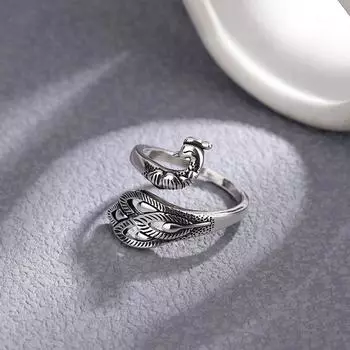 Кольцо с павлином из тайского серебра S925 Cross Border Vintage Female Ring Simple Personality Ring Tide Ornament opening adjustable
