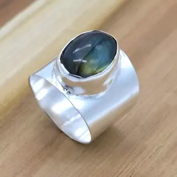 Кольцо с печаткой из стерлингового серебра 925 пробы с лабрадором, кольцо с натуральным драгоценным камнем из лабрадорита, ювелирное изделие 4 серый
