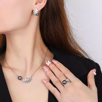 Кольцо с перьями из искусственного натурального пресноводного жемчуга, серьги-гвоздики из серебра 925 пробы, ожерелье из таитянского жемчуга с цирконием