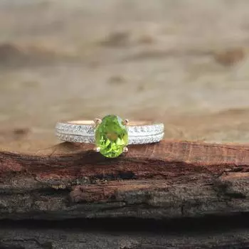 Кольцо с перидотом и цирконом, позолоченное розовым золотом, 100% стерлингового серебра 925 пробы, женское ювелирное кольцо с камнем по рождению 5 розового золота