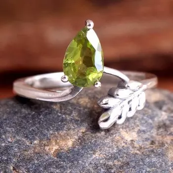 Кольцо с перидотом, Ювелирные изделия ручной работы, Серебро 925 пробы, Женские украшения, Серебряное кольцо 4 зелёный