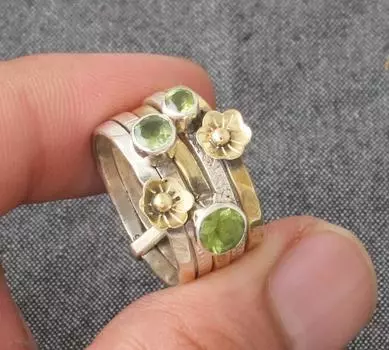 Кольцо с перидотом, кольцо из цельного серебра 925 пробы, кольцо с драгоценным камнем, кольцо-спиннер, кольцо с цветочным узором, кольцо-спиннер, кольцо для медитации 6