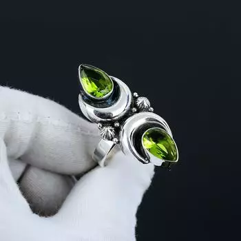 Кольцо с перидотом, регулируемое, из стерлингового серебра 925 пробы — подходит для размеров США от 6 до 10 — украшения ручной работы в стиле бохо для женщин и мужчин, подарки на День святого Валентина Adjustable зелёный